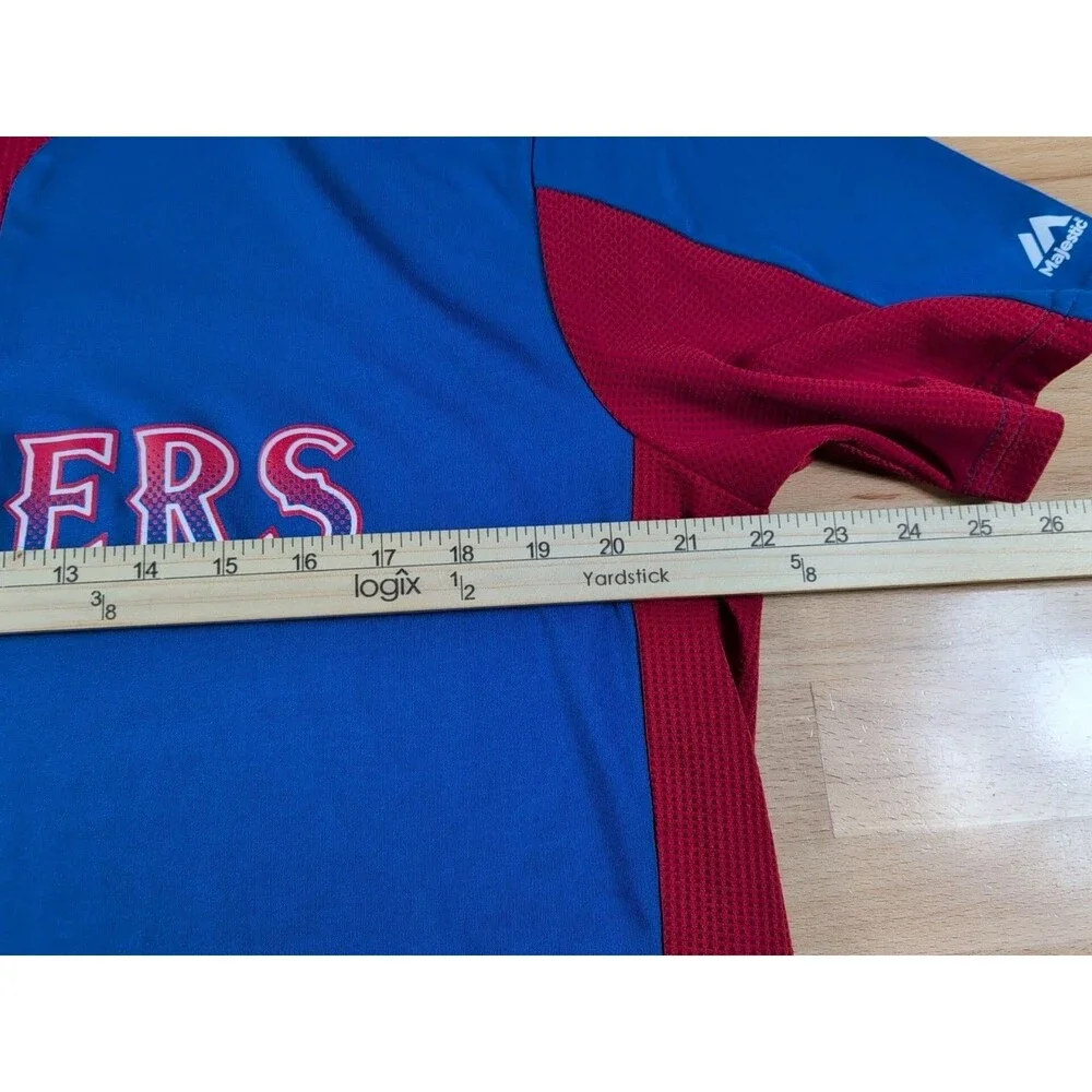 MLB Texas Rangers Majestic Cool Base Warm Up Jersey Shirt Large Blue Red